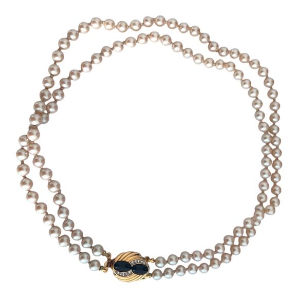 Vintage Givenchy Pearl Necklace Glass Pearls Gold Tone Crystals Rare 7N - Picture 9 of 9